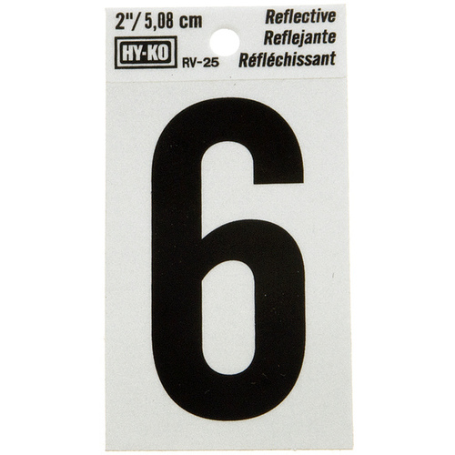 Reflective Sign, Character: 6, 2 in H Character, Black Character, Silver Background, Vinyl