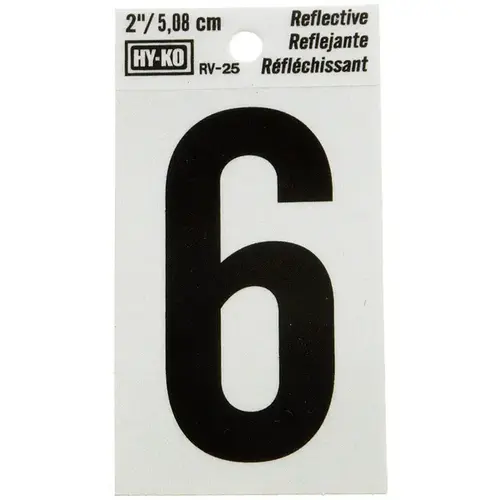 Reflective Sign, Character: 6, 2 in H Character, Black Character, Silver Background, Vinyl - pack of 10