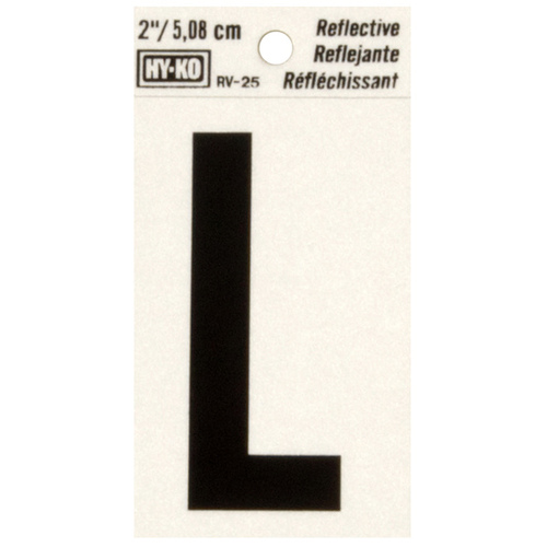 Reflective Letter, Character: L, 2 in H Character, Black Character, Silver Background, Vinyl - pack of 10