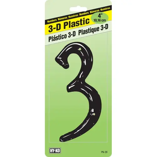 House Number, Character: 3, 4 in H Character, Black Character, Plastic