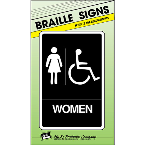 Graphic Sign, Rectangular, WOMEN, White Legend, Black Background, Plastic, 6 in W x 9 in H Dimensions - pack of 3