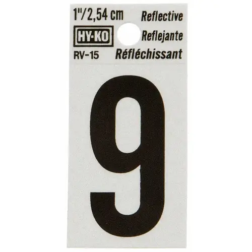 Reflective Sign, Character: 9, 1 in H Character, Black Character, Silver Background, Vinyl - pack of 10