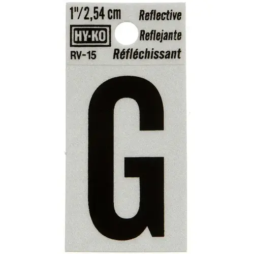 Reflective Letter, Character: G, 1 in H Character, Black Character, Silver Background, Vinyl