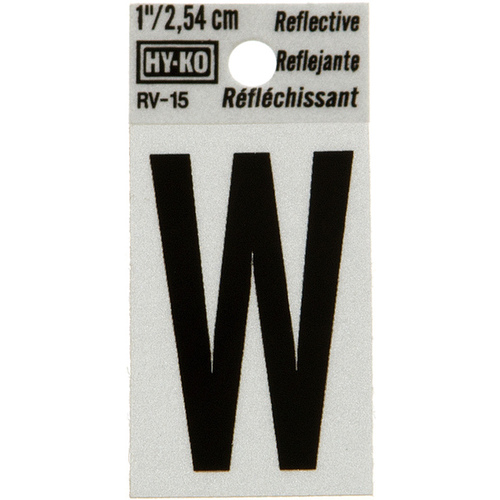 Reflective Letter, Character: W, 1 in H Character, Black Character, Silver Background, Vinyl