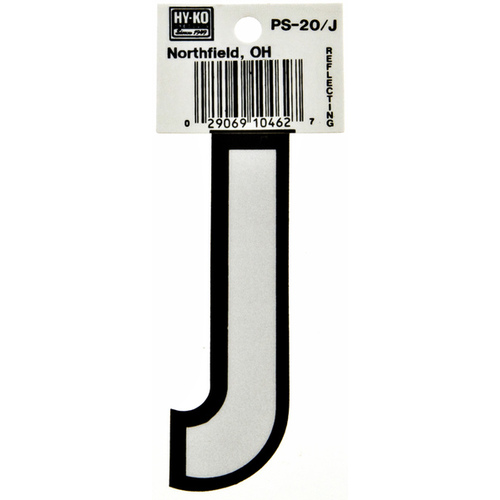 Reflective Letter, Character: J, 3-1/4 in H Character, Black/White Character, Vinyl - pack of 10