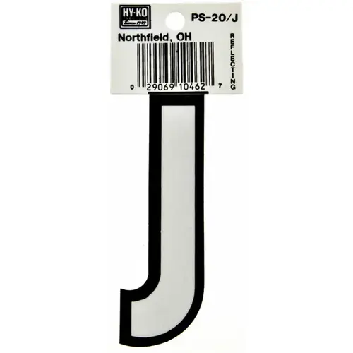 Reflective Letter, Character: J, 3-1/4 in H Character, Black/White Character, Vinyl