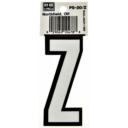 Reflective Letter, Character: Z, 3-1/4 in H Character, Black/White Character, Vinyl