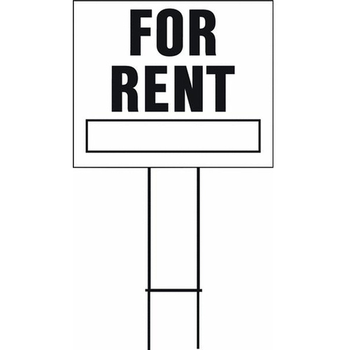 Lawn Sign, Rectangular, FOR RENT, Black Legend, White Background, Plastic, 24 in W x 19 in H Dimensions - pack of 5