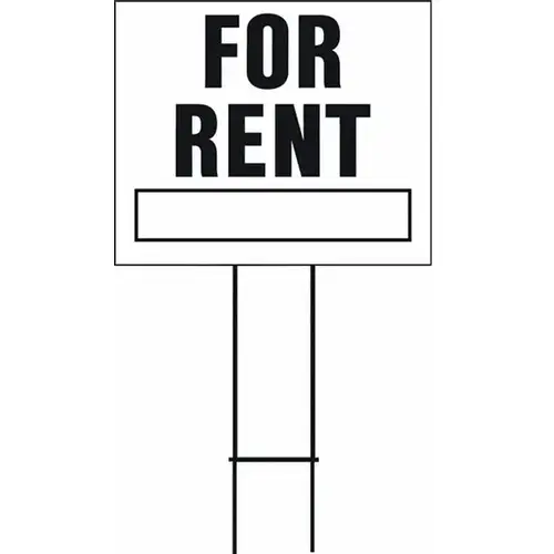 Lawn Sign, Rectangular, FOR RENT, Black Legend, White Background, Plastic, 24 in W x 19 in H Dimensions - pack of 5