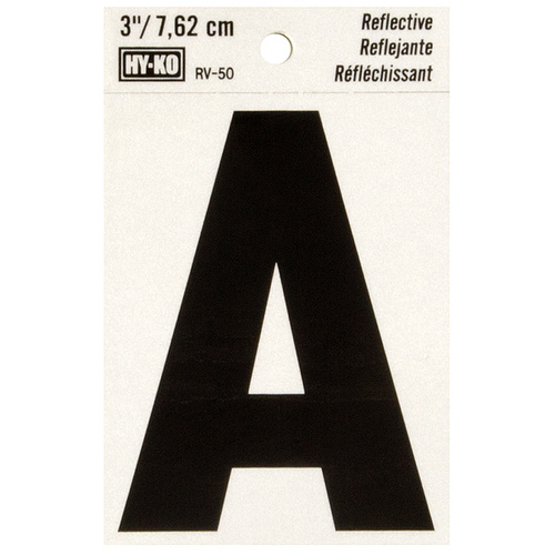 Reflective Letter, Character: A, 3 in H Character, Black Character, Silver Background, Vinyl - pack of 10