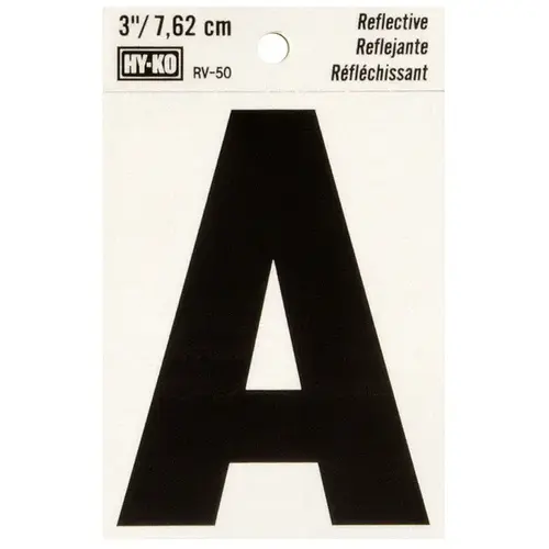 Reflective Letter, Character: A, 3 in H Character, Black Character, Silver Background, Vinyl