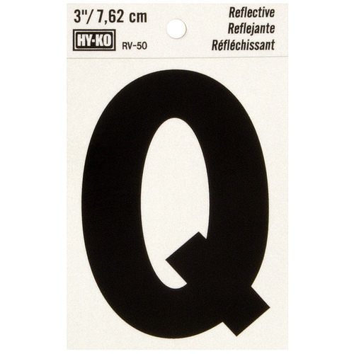 Reflective Letter, Character: Q, 3 in H Character, Black Character, Silver Background, Vinyl - pack of 10