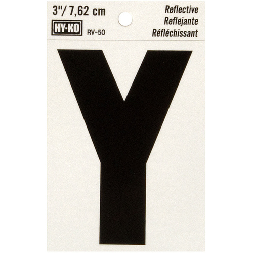 Reflective Letter, Character: Y, 3 in H Character, Black Character, Silver Background, Vinyl - pack of 10