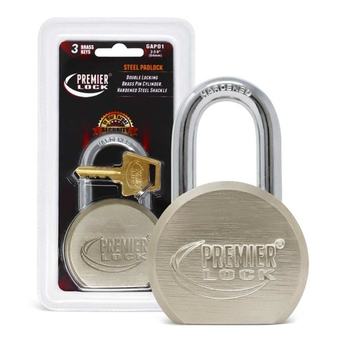 Grip Tight Tools GAP01 Solid Steel Padlock Keyed Different Rekeyable 2-1/2"