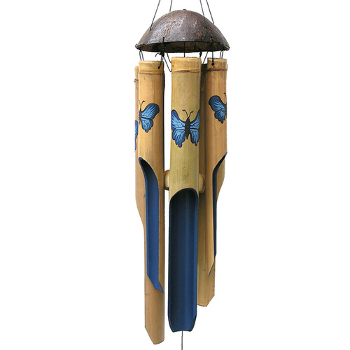 Cohasset Gifts & Garden Inc 14334013 Small Simple Blue Butterfly Bamboo Wood Chime