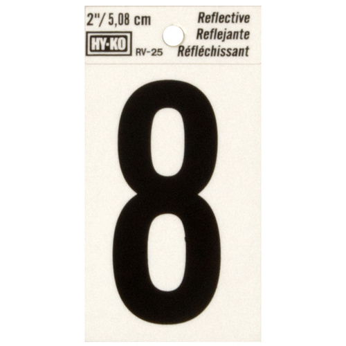 Reflective Sign, Character: 8, 2 in H Character, Black Character, Silver Background, Vinyl - pack of 10