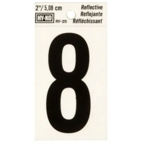 Reflective Sign, Character: 8, 2 in H Character, Black Character, Silver Background, Vinyl