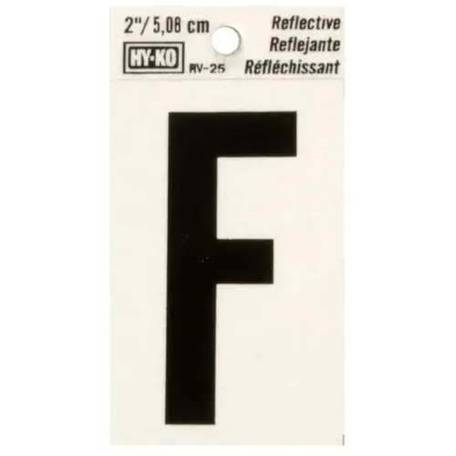 Reflective Letter, Character: F, 2 in H Character, Black Character, Silver Background, Vinyl - pack of 10