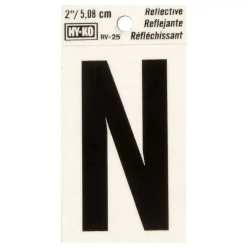 Reflective Letter, Character: N, 2 in H Character, Black Character, Silver Background, Vinyl