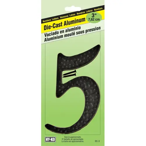 House Address Number 5, Black Die-Cast Aluminum, 3-1/2-In. - pack of 10