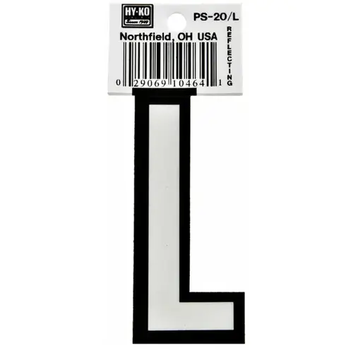 Reflective Letter, Character: L, 3-1/4 in H Character, Black/White Character, Vinyl - pack of 10