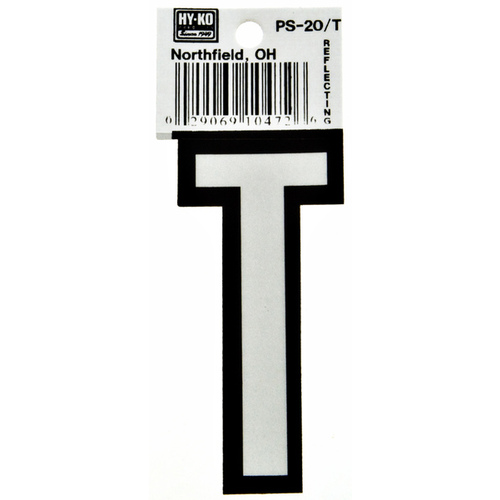 Reflective Letter, Character: T, 3-1/4 in H Character, Black/White Character, Vinyl