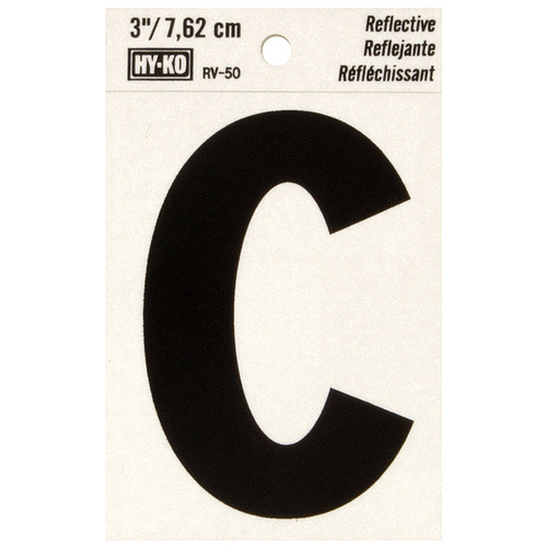 Reflective Letter, Character: C, 3 in H Character, Black Character, Silver Background, Vinyl - pack of 10