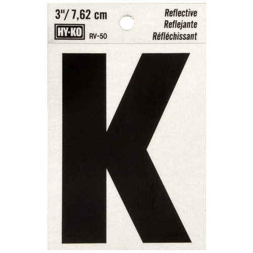 Reflective Letter, Character: K, 3 in H Character, Black Character, Silver Background, Vinyl