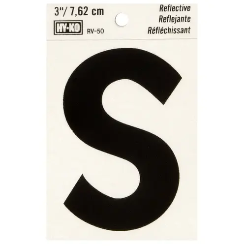 Reflective Letter, Character: S, 3 in H Character, Black Character, Silver Background, Vinyl - pack of 10