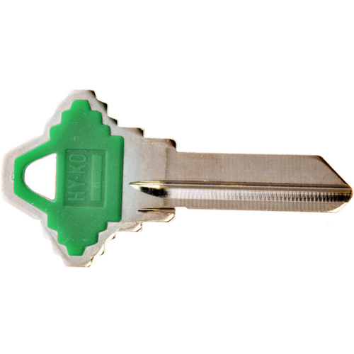 Key Blank, Brass/Plastic, For: Schlage Cabinet, House Locks and Padlocks Green