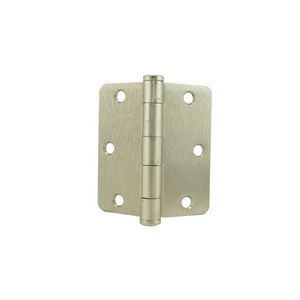 3-1/2" x 3-1/2" 1/4" Radius Full Mortise Standard Weight Plain Bearing Hinge # 073901 Satin Nickel Finish