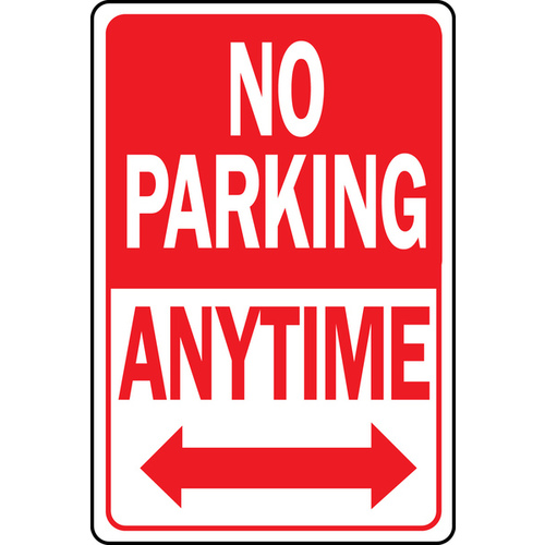 Parking Sign, Rectangular, NO PARKING ANYTIME, Red/White Legend, Red/White Background, Aluminum