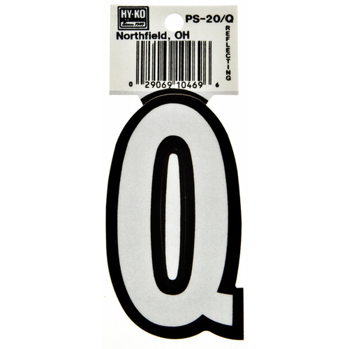 Reflective Letter, Character: Q, 3-1/4 in H Character, Black/White Character, Vinyl - pack of 10