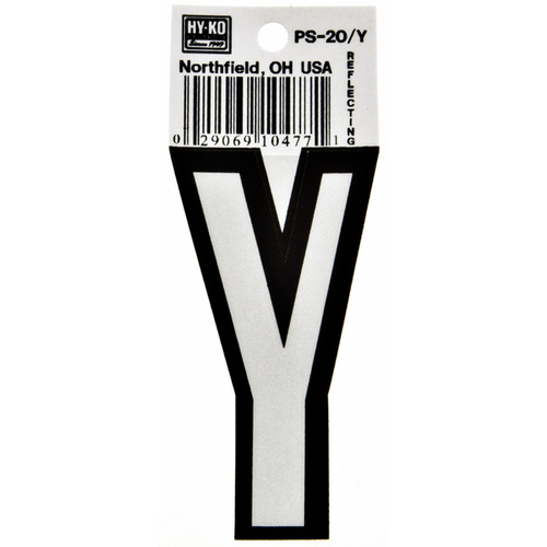 Reflective Letter, Character: Y, 3-1/4 in H Character, Black/White Character, Vinyl - pack of 10