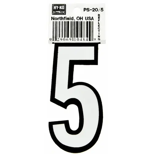 Reflective Sign, Character: 5, 3-1/4 in H Character, Black/White Character, Vinyl - pack of 10