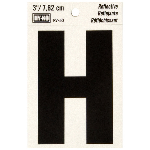 Reflective Letter, Character: H, 3 in H Character, Black Character, Silver Background, Vinyl - pack of 10