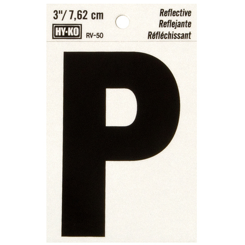 Reflective Letter, Character: P, 3 in H Character, Black Character, Silver Background, Vinyl - pack of 10