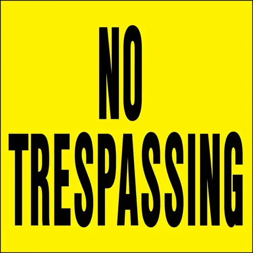 Novelty Lawn Sign, Square, NO TRESPASSING, Black Legend, Yellow Background, Plastic