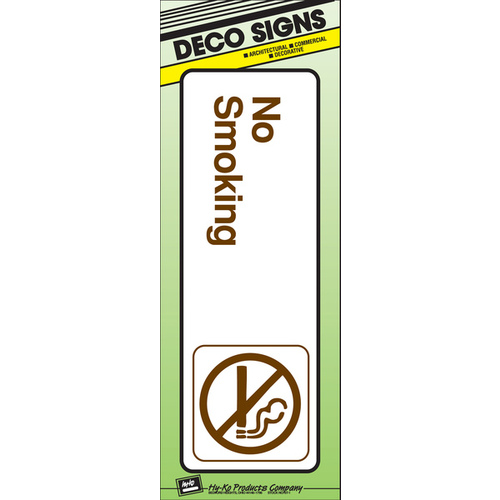 Graphic Sign, Rectangular, NO SMOKING, Dark Brown Legend, White Background, Plastic - pack of 5