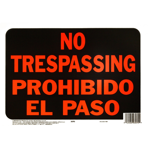 Hy-Glo Series Identification Sign, Rectangular, NO TRESPASSING, Fluorescent Orange Legend, Black Background