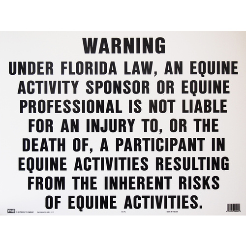 Florida Equine Sign Activity Liability Warning Statute 18" x 24"