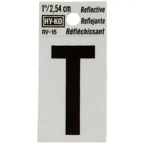 Reflective Letter, Character: T, 1 in H Character, Black Character, Silver Background, Vinyl