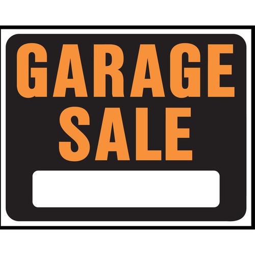 Hy-Glo Series Jumbo Identification Sign, Garage Sale, Fluorescent Orange Legend, Plastic - pack of 5