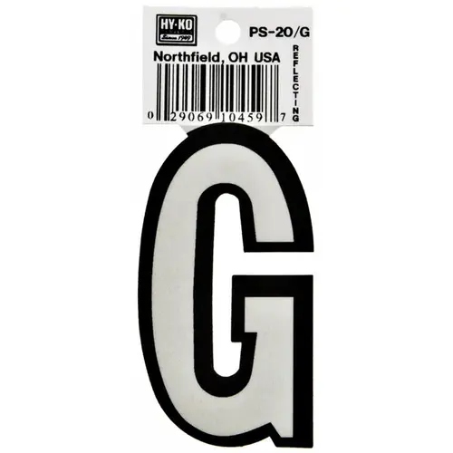 Reflective Letter, Character: G, 3-1/4 in H Character, Black/White Character, Vinyl