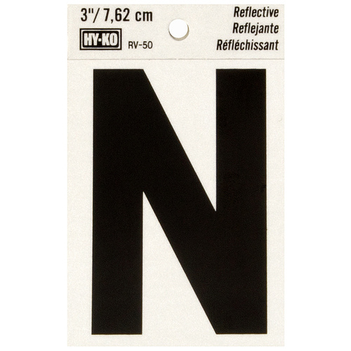 Reflective Letter, Character: N, 3 in H Character, Black Character, Silver Background, Vinyl - pack of 10