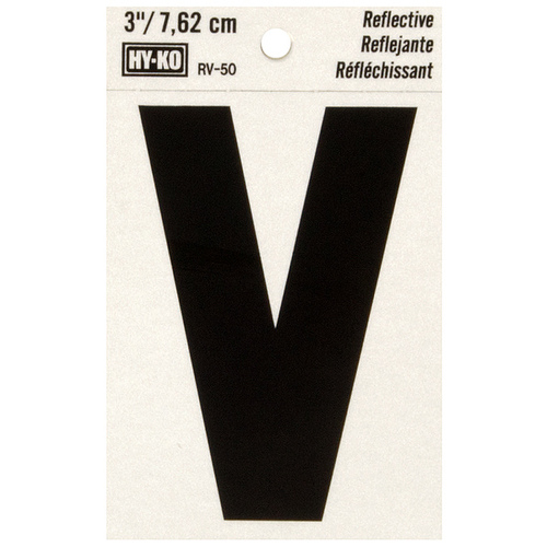 Reflective Letter, Character: V, 3 in H Character, Black Character, Silver Background, Vinyl