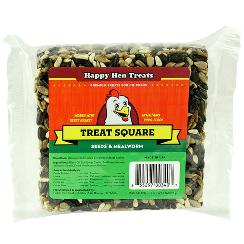 Happy Hen Treats 17087 Poultry Treats, Mealworm & Seed Squares, 6-oz.