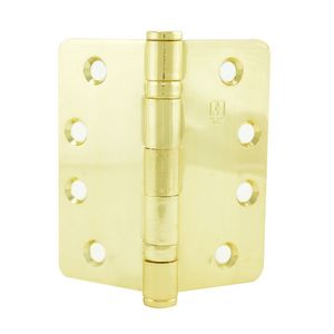 4" x 4" 5/8" Radius Full Mortise Standard Weight Ball Bearing Hinge # 009201 Bright Brass Finish