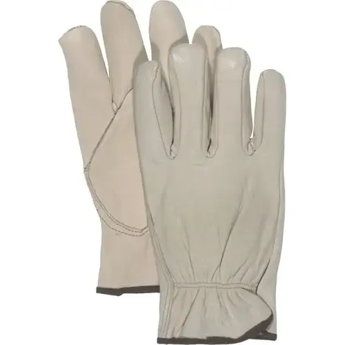 Driver Gloves, M, Keystone Thumb, Open, Shirred Elastic Back Cuff, Leather, Natural Pair