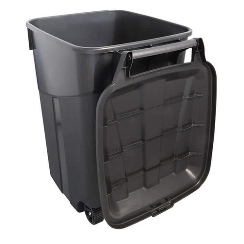 Trash Can Square 45-Gallon Wheeled Blow-Molded Plastic with Snap Tight Lid Black